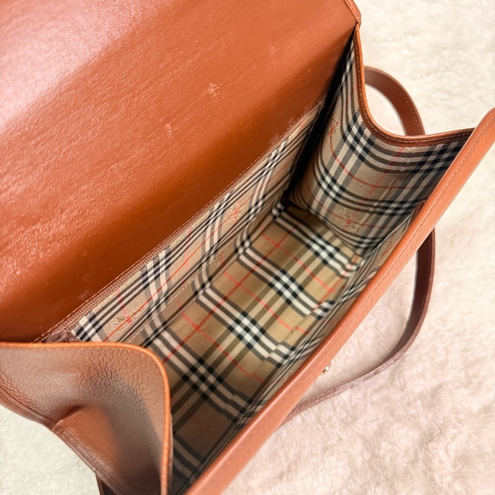 Vintage Burberry Leather Satchel Two Way Work Bag Tan - Picture 6 of 17